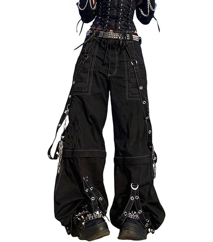 Women Y2k Pants Goth Punk Emo Baggy Bell Bottom Jeans Y2k Wide Leg